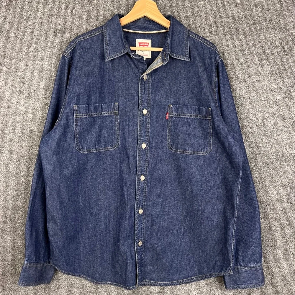 Levi's Denim Shirt Mens Large Blue Excellent Long Sleeve Button Up